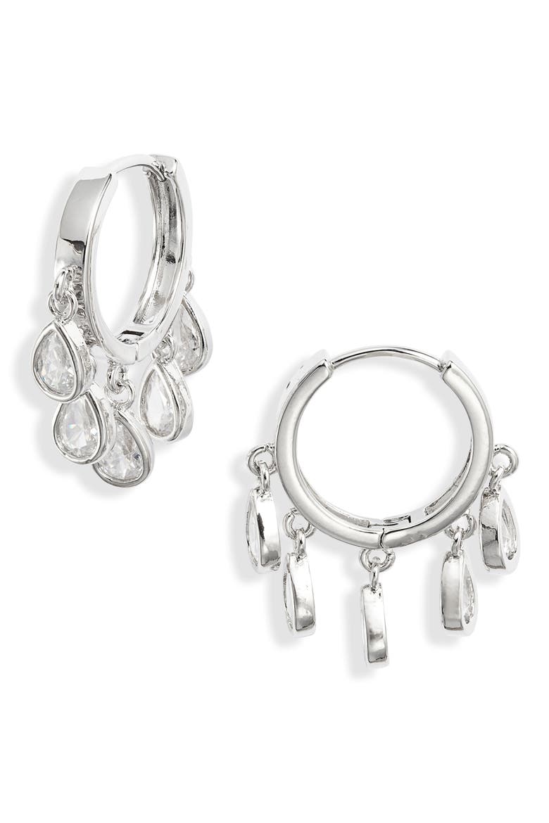 Eloise Chandelier Huggie Hoop Earrings, Main, color, SILVER