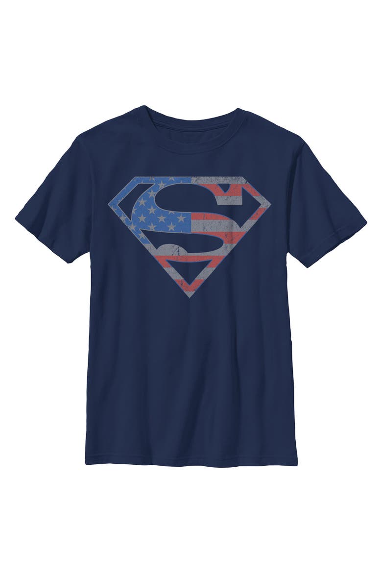 Boy's Superman Stars and Stripes S Shield  Graphic T-Shirt, Main, color, Navy Blue
