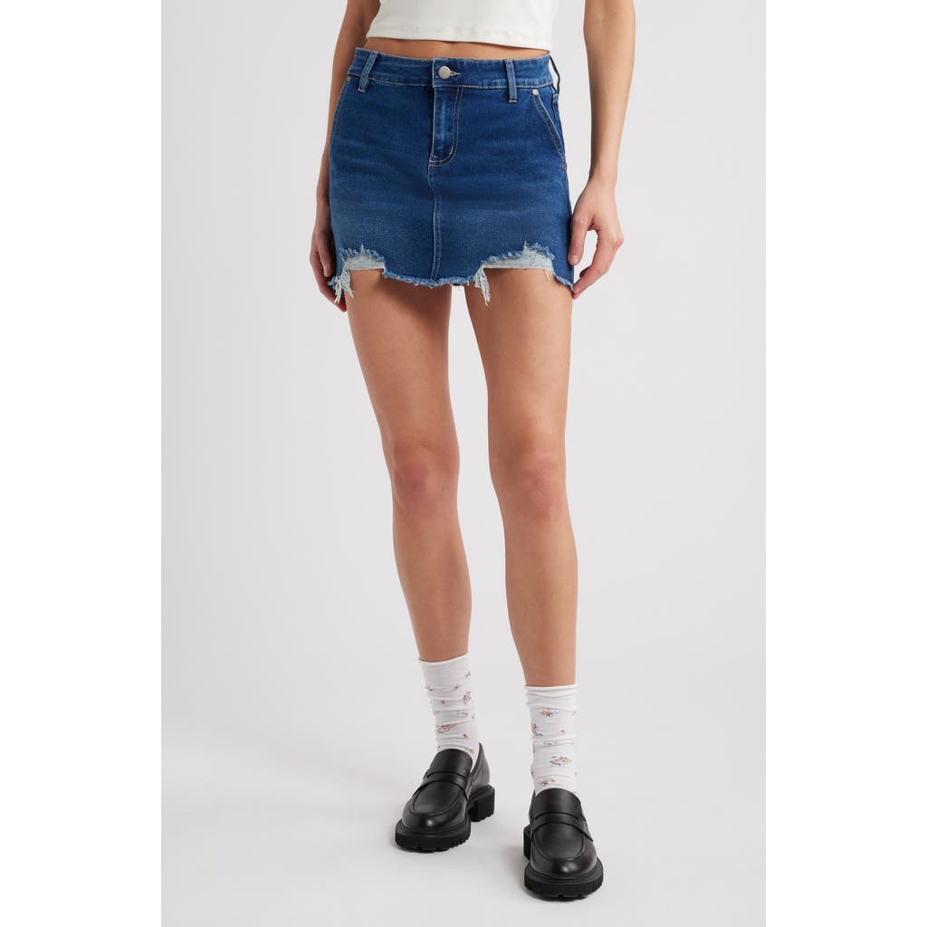 Ptcl Eira Easy Stretch Distressed Denim Miniskirt In Med Ind Decon