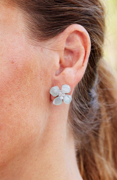 Savvy Cie Jewels Cubic Zirconia Resin Flower Stud Earrings In Green