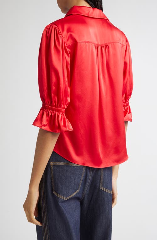 Cinq À Sept Fiona Silk Satin Short-sleeve Top In Red