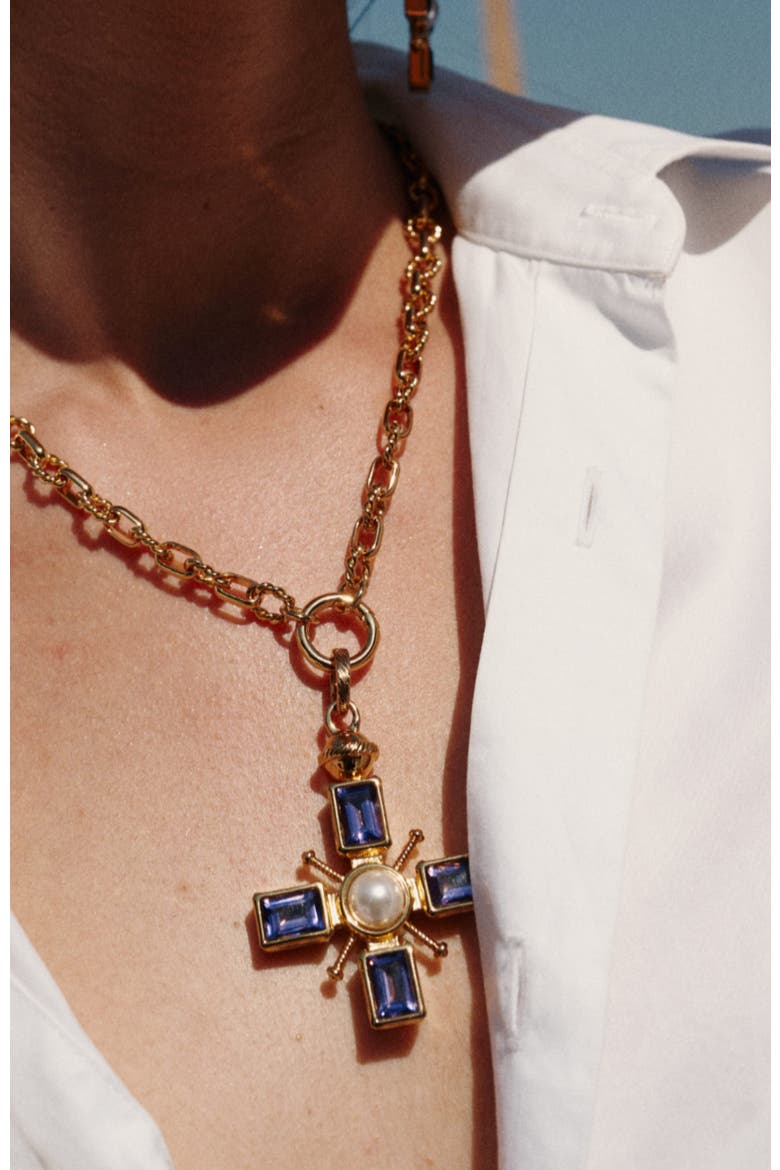 Byzantine Cross Necklace, Alternate, color, Purple & Gold & White