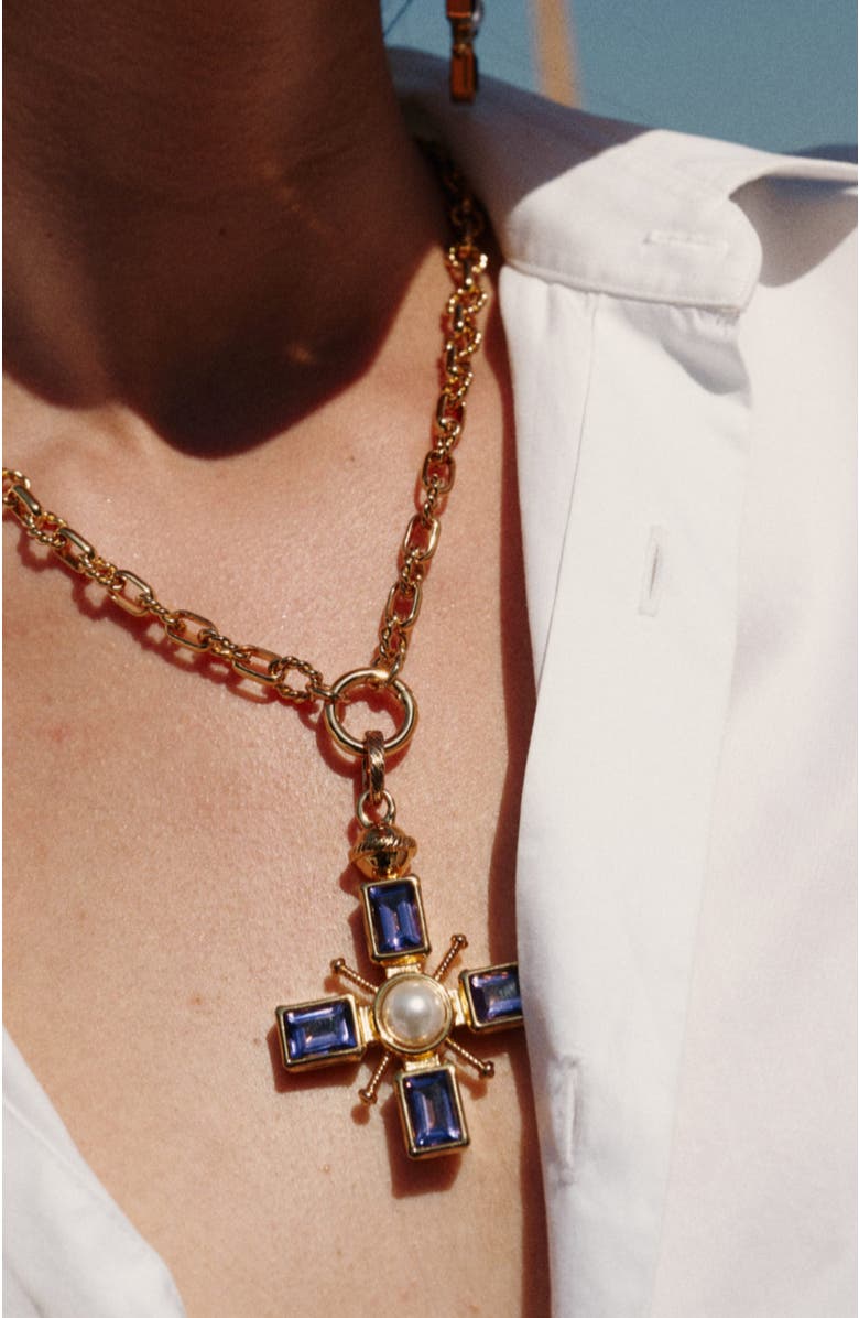 RC RETRO CHIC Byzantine Cross Necklace, Alternate, color, Purple & Gold & White