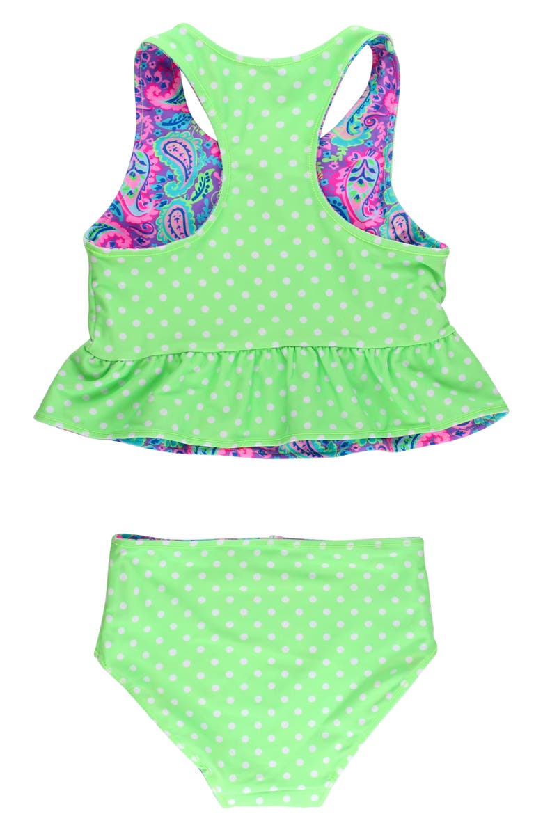 RuffleButts Kids' Neon Paisley Reversible Two-Piece Swimsuit, Alternate, color, Purple