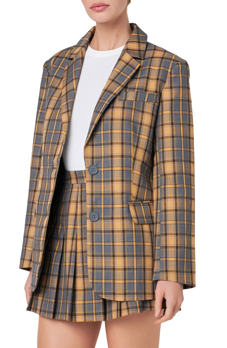 English Factory Plaid Blazer, Alternate, color, Grey Multi