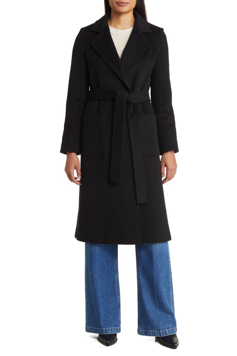 Wool Blend Wrap Coat, Main, color, BLACK