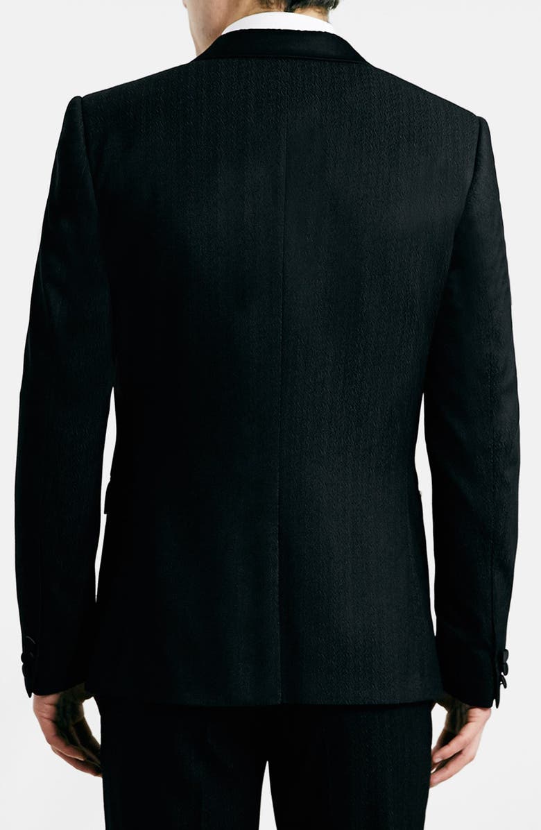 Topman Black Textured Skinny Fit Tuxedo Jacket, Alternate, color,