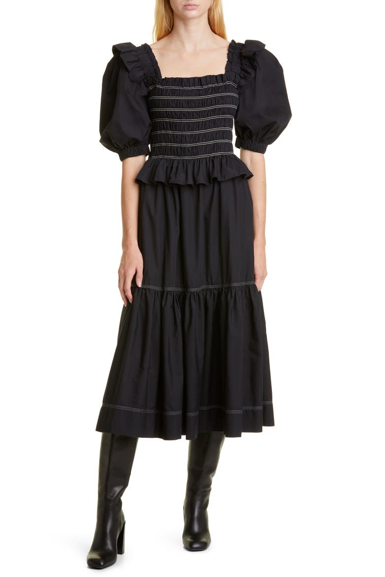 Sibylle Puff Sleeve Cotton Top, Main, color, BLACK