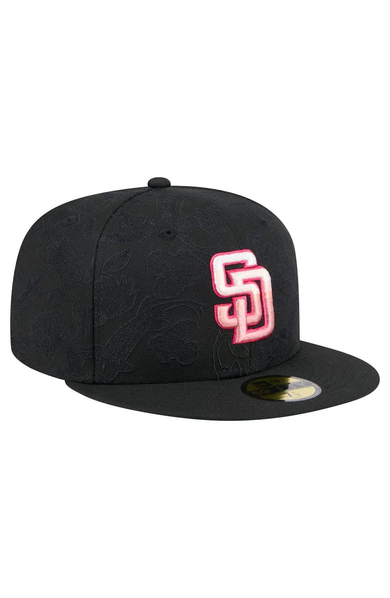 New Era Men's New Era Black San Diego Padres Tonal Koi 59FIFTY Fitted Hat, Alternate, color, 
