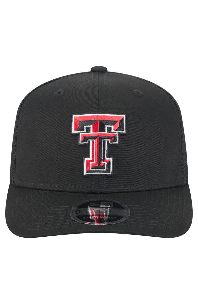 New Era Men's New Era Black Texas Tech Red Raiders Primary 9SEVENTY Trucker Stretch-Snap Hat, Alternate, color, 