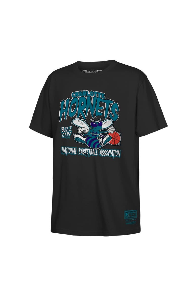 Mitchell & Ness Youth Mitchell & Ness Black Charlotte Hornets Retro Mascot Script T-Shirt, Main, color, Black