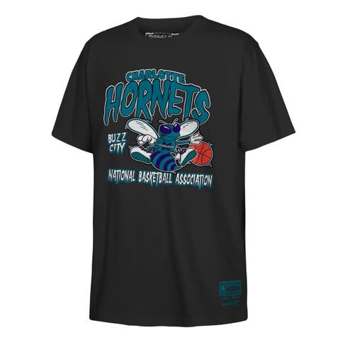 Youth Mitchell & Ness Black Charlotte Hornets Retro Mascot Script T-Shirt