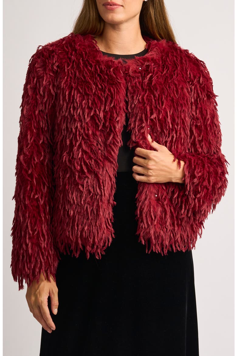 Faux Ostrich Feather Jacket, Main, color, POMEGRANATE