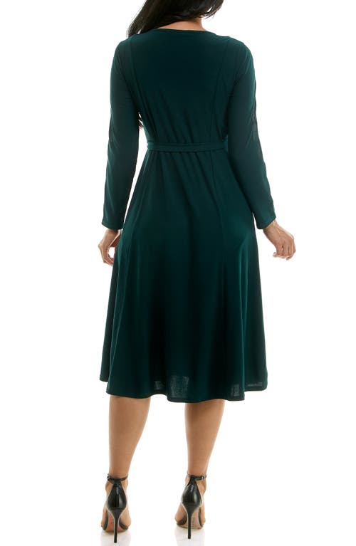 Nina Leonard Sylvia Rhinestone Long Sleeve Dress In Rich Pine