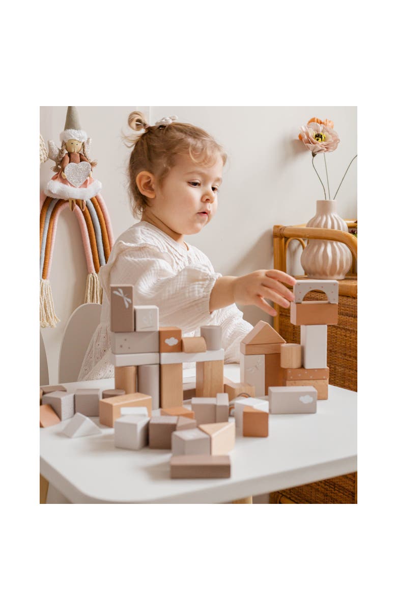Label Label 50 Pieces Wooden Blocks Set Stacking Toy, Ages 2+, Alternate, color, Multicolored