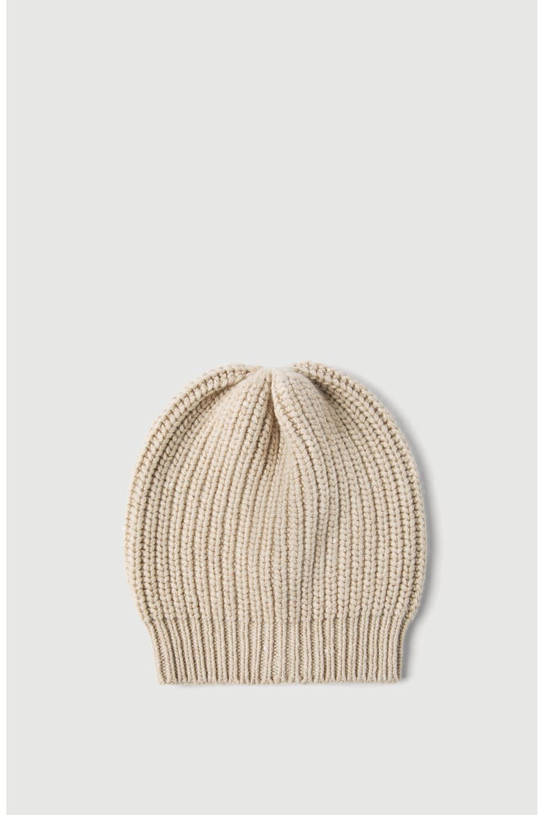 Cashmere and silk Diamond yarn knit beanie, Main, color, Beige
