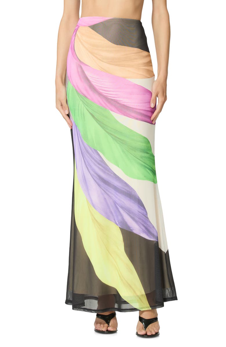 AFRM Tegan Feather Print Maxi Skirt, Main, color, Summer Feathers