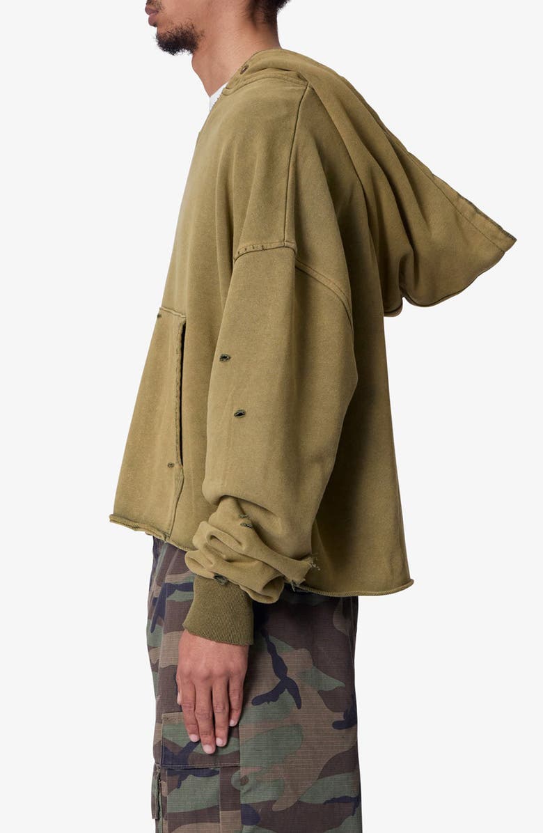 mnml Destroyed V-Neck Hoodie, Alternate, color, Washed Olive