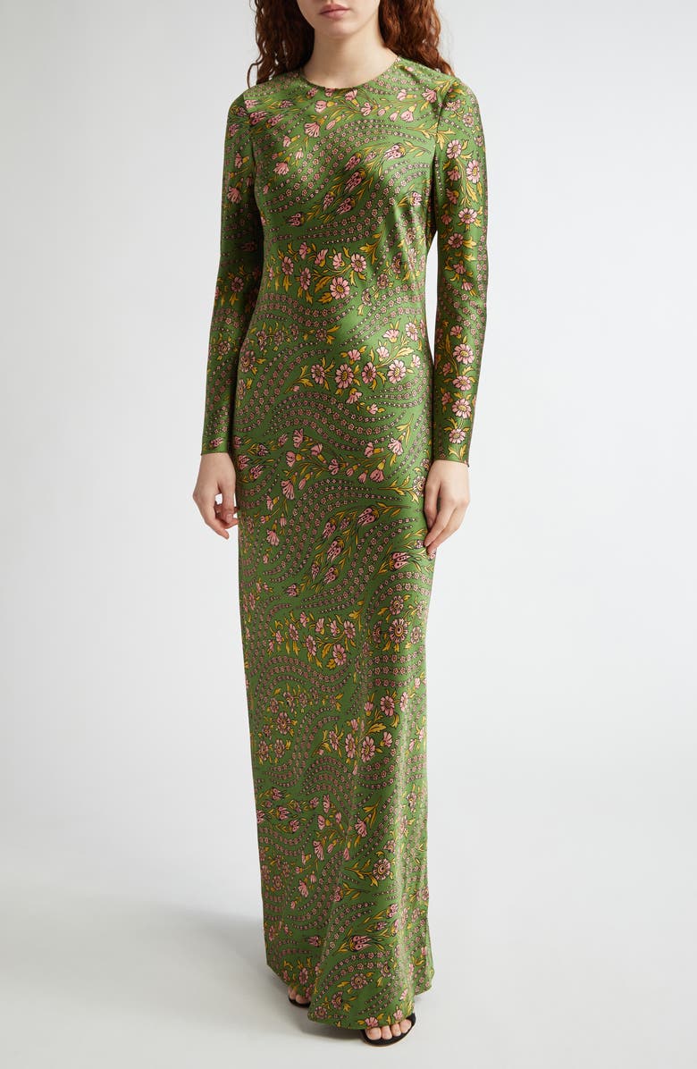 Veronica Beard Gemma Floral Long Sleeve Satin Maxi Dress, Main, color, 