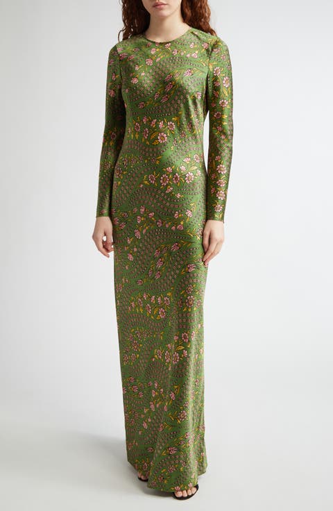 Gemma Floral Long Sleeve Satin Maxi Dress