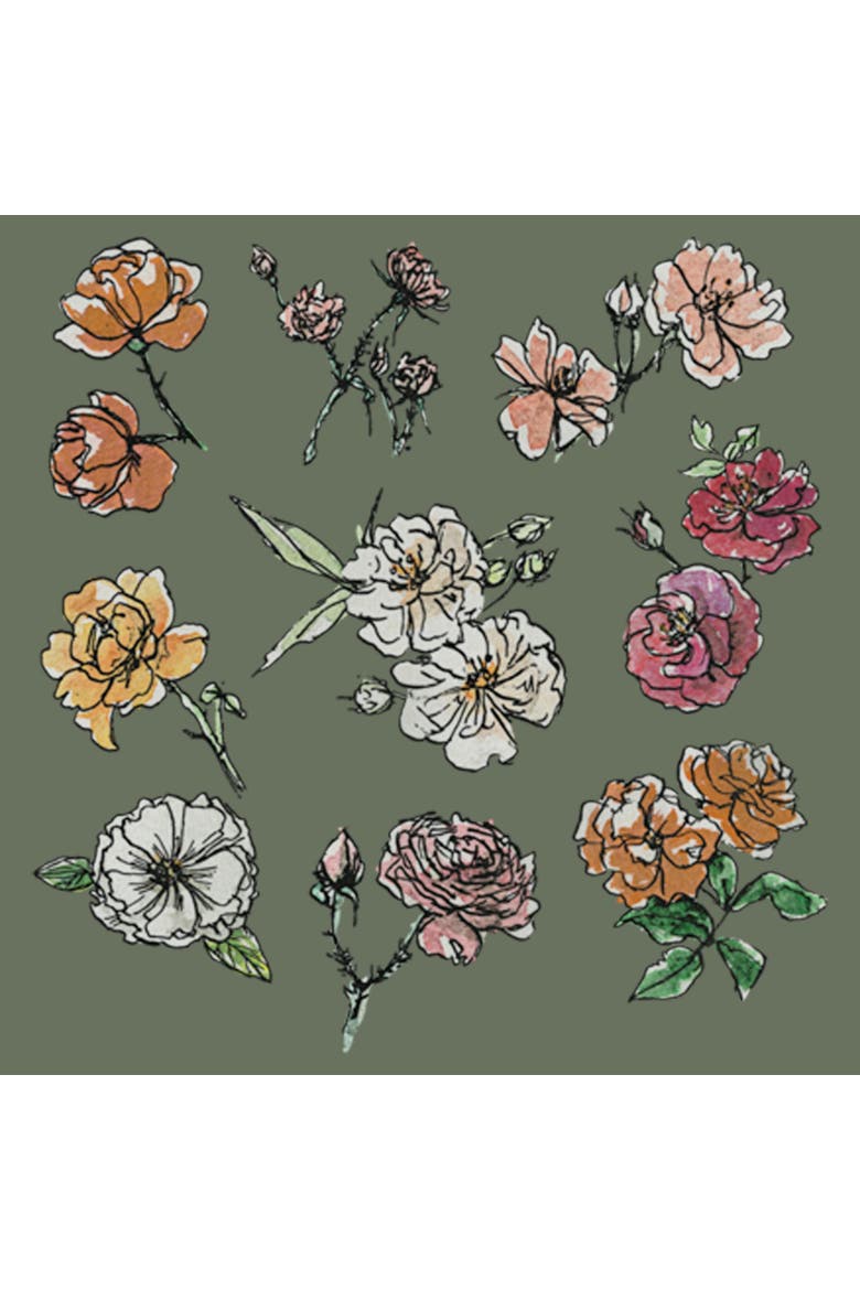 Women's Lost Gods Dainty Watercolor Flowers  Graphic T-Shirt, Alternate, color, Sage Green