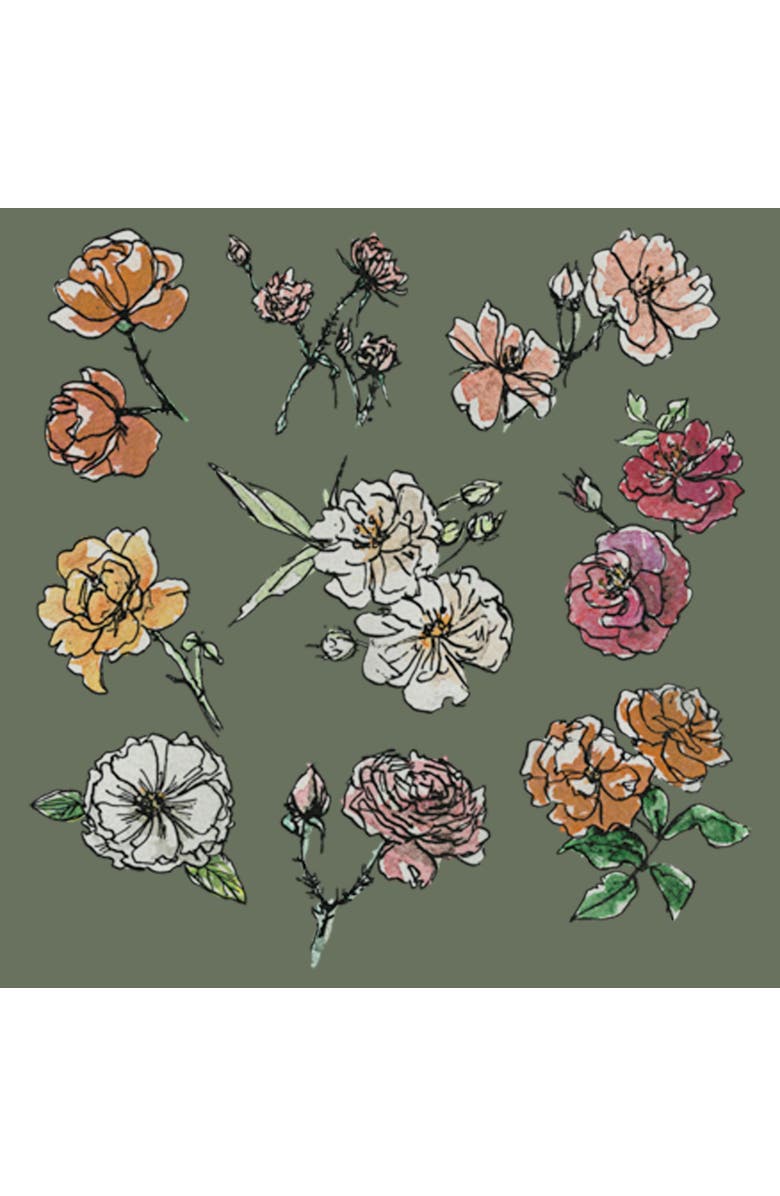 Lost Gods Women's Lost Gods Dainty Watercolor Flowers Graphic T-Shirt, Alternate, color, Sage Green