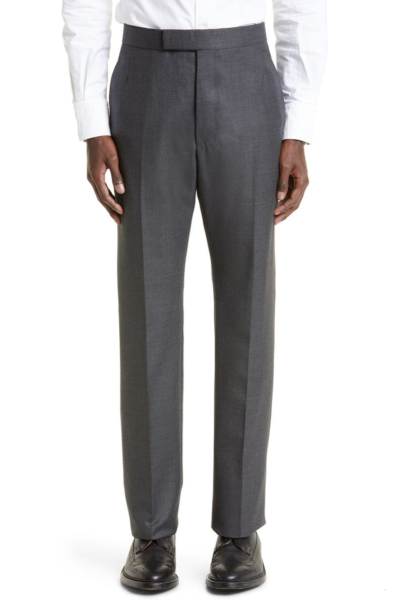 Thom Browne Classic Super 120s Wool Backstrap Pants, Main, color, Dark Grey