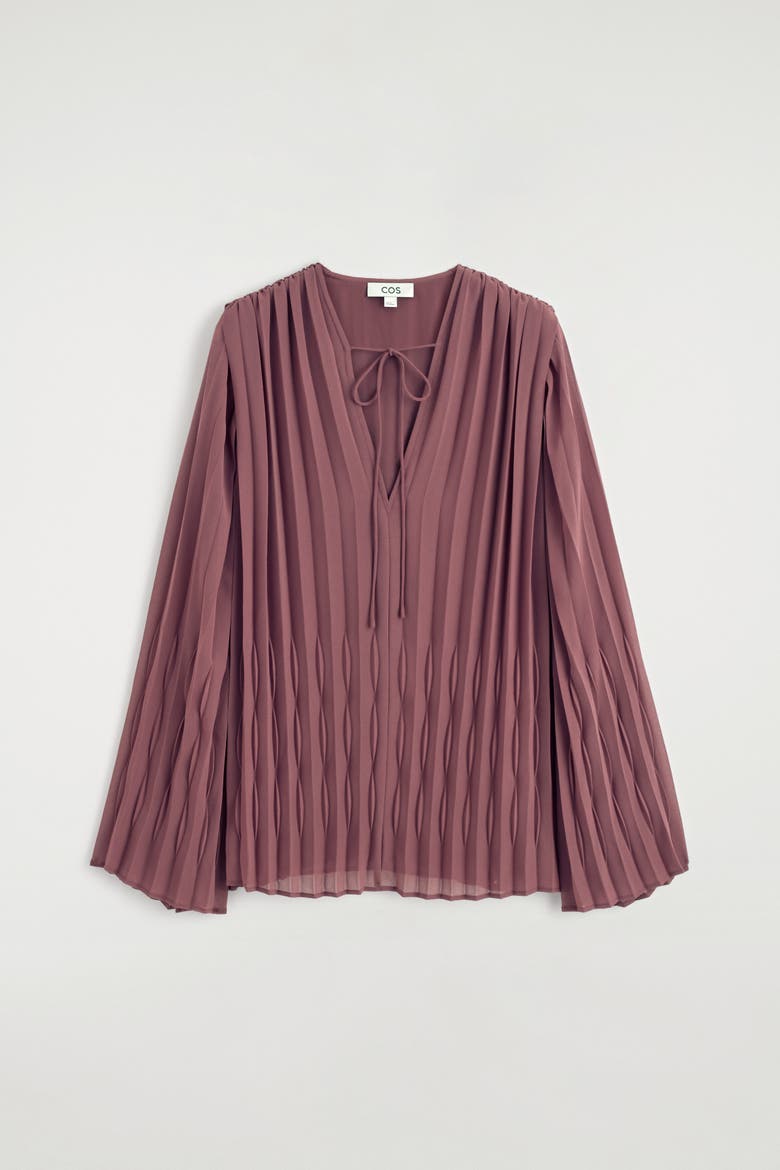 Tie-front Pleated Georgette Blouse, Alternate, color, RUST