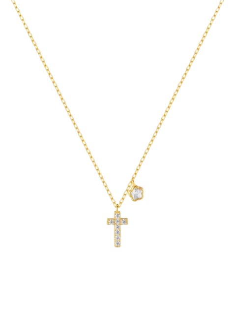 Cross Necklace with Sparkling CZ and Floral Charm
