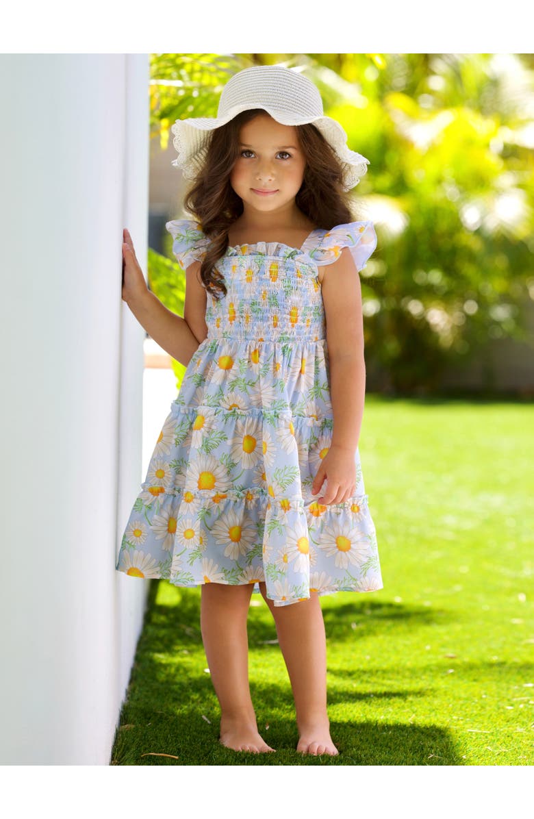 Mia Belle Girls Girls Daisy Delight Smocked Tiered Dress, Alternate, color, Blue