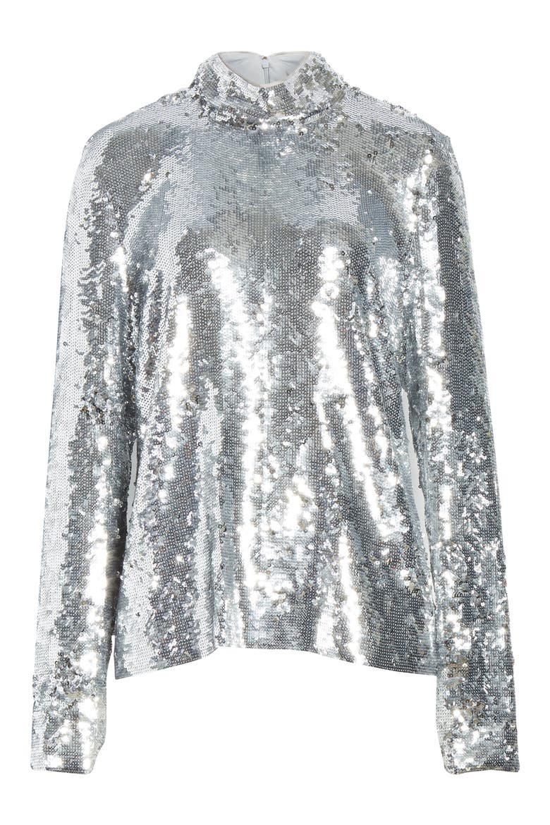 Lucinda Sequin Mock Neck Long Sleeve Top, Alternate, color, SILVER