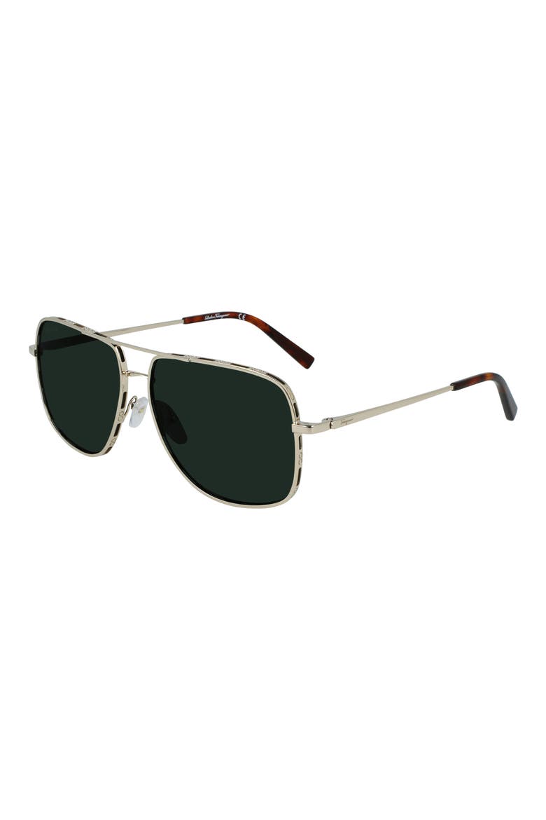 60mm Gancini Aviator Sunglasses, Alternate, color, SHINY GOLD
