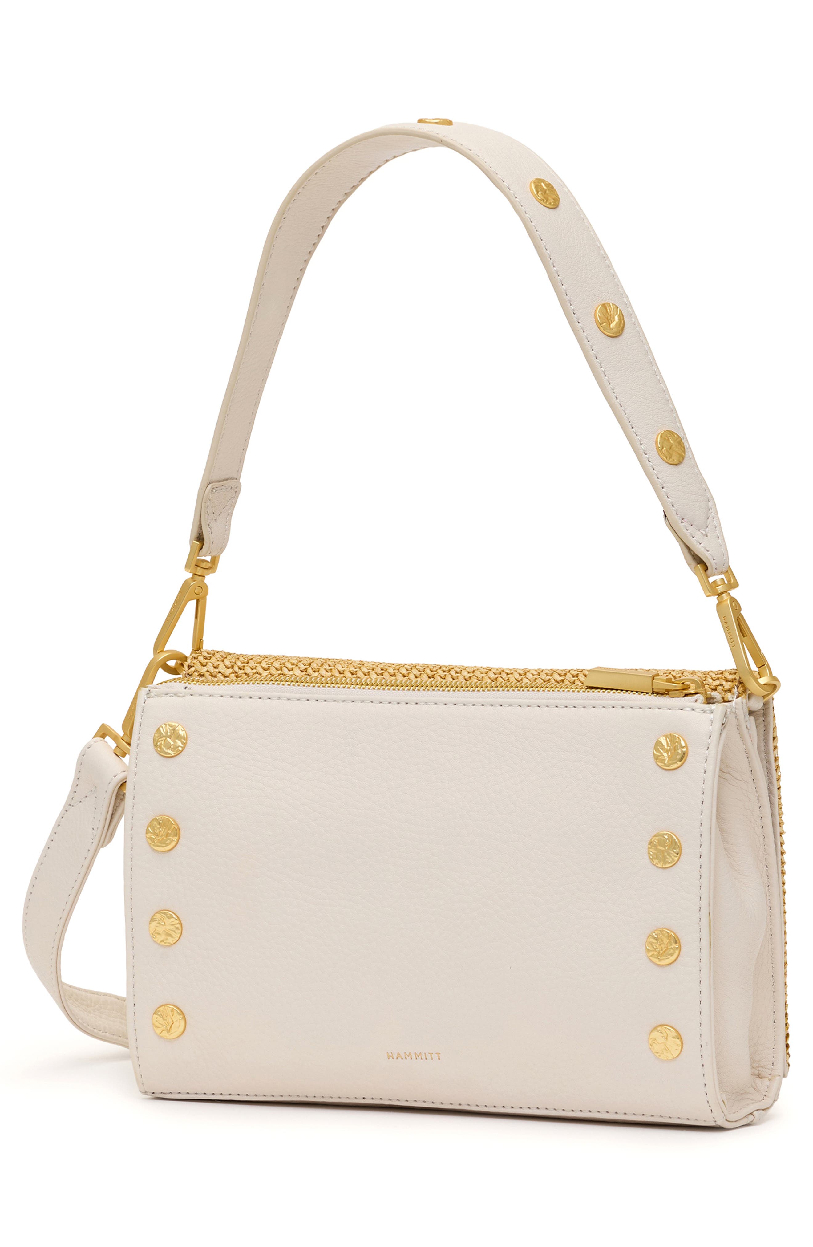 HAMMITT Small Montana Clutch, Alternate, color, Calla Lily White Raffia/ Gold