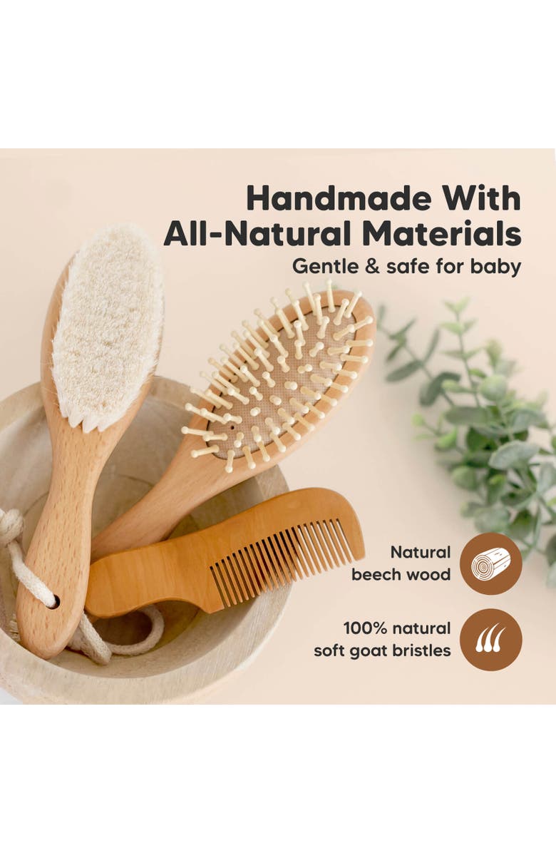 KeaBabies Baby Hair Brush and Comb Set, Alternate, color, Walnut