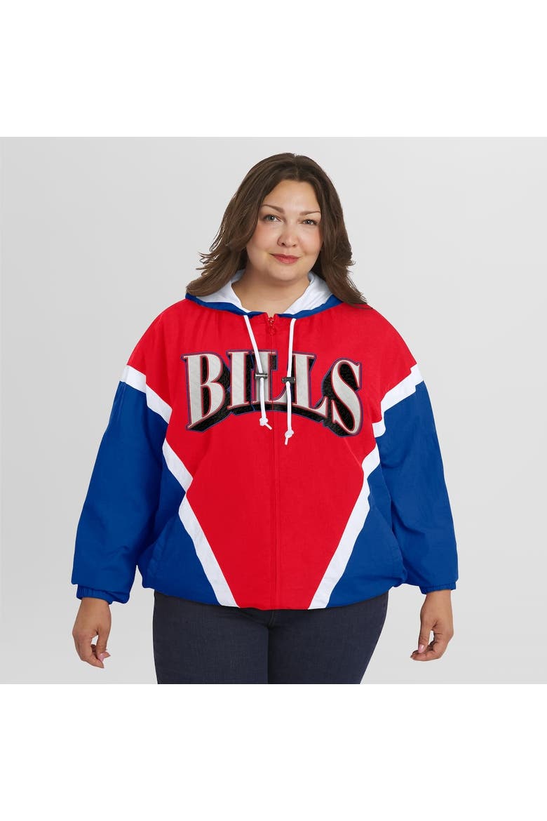 Women's WEAR by Erin Andrews Red/Royal Buffalo Bills Plus Size Retro Crinkle Full-Zip Windbreaker Jacket, Alternate, color, Red