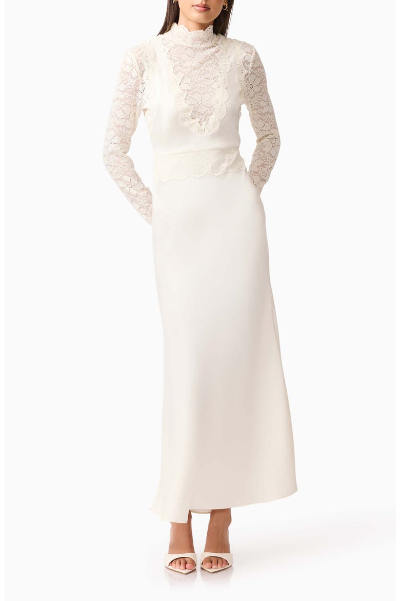 Margot Lace Inset Long Sleeve Gown, Alternate, color, IVORY