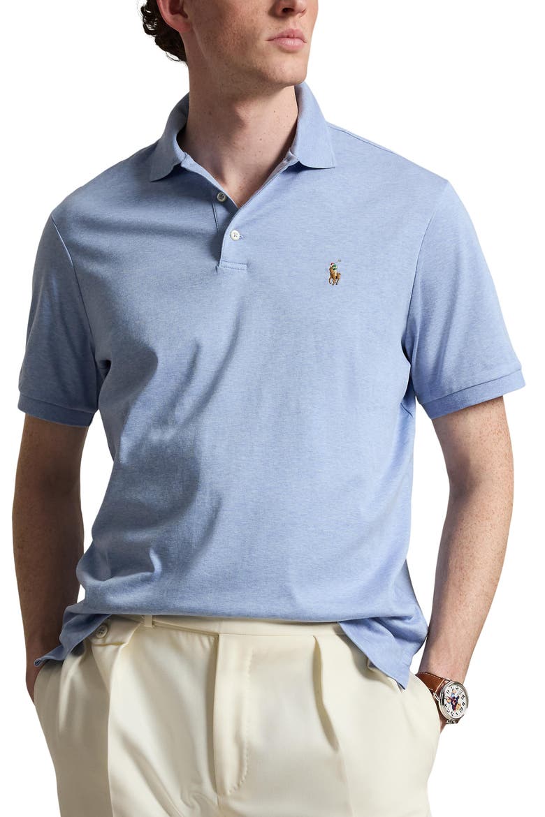 Solid Cotton Jersey Polo, Main, color, BLUE HTR