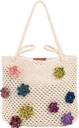 Desigual Floral Appliqué Open Knit Cotton Shoulder Bag