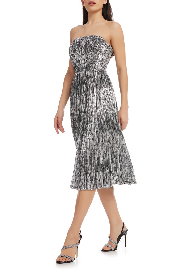 Nadine Metallic Strapless Fit & Flare Cocktail Dress, Alternate, color, BLACK-SILVER