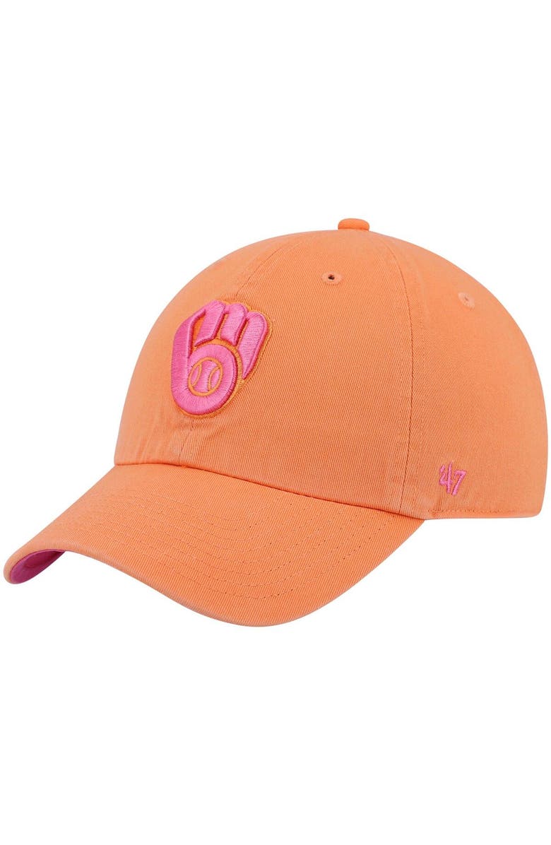 '47 Men's '47 Orange Milwaukee Brewers Mango Magenta Undervisor Clean Up Adjustable Hat, Main, color, 
