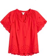 Caslon® Eyelet Ruffle Trim Cotton Top