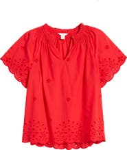Caslon® Eyelet Ruffle Trim Cotton Top