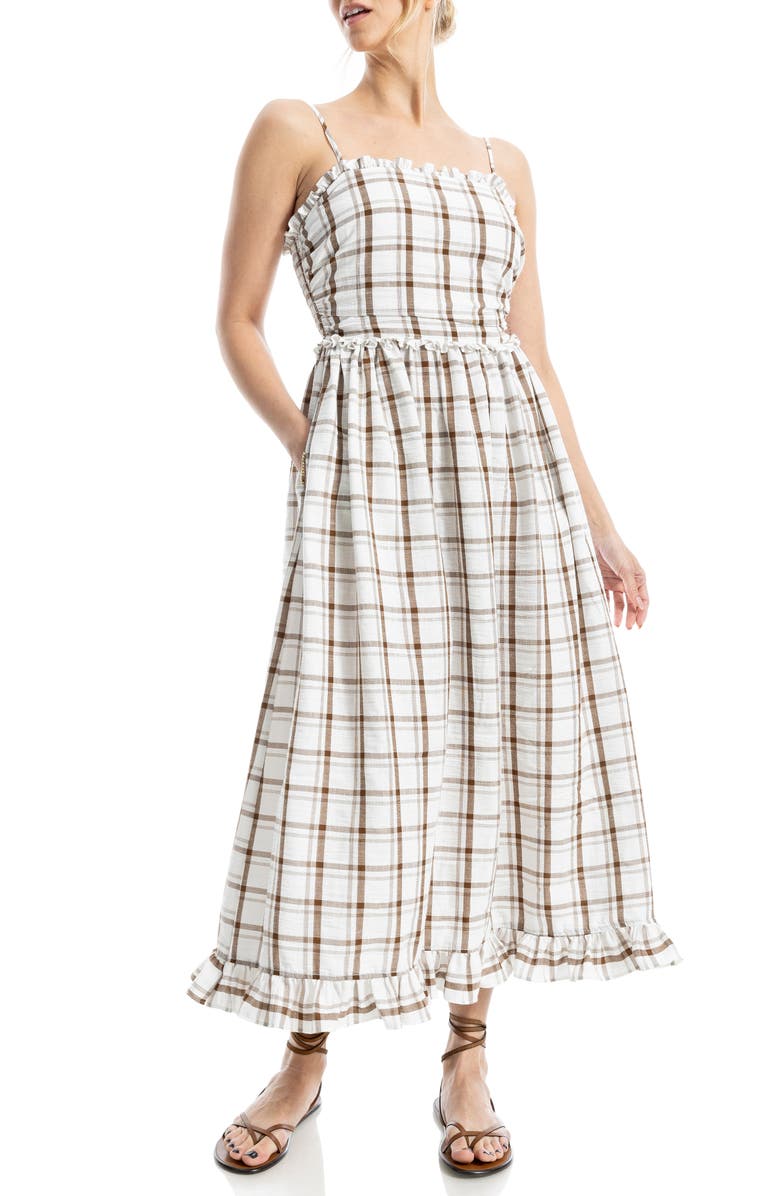 MAX STUDIO Plaid Ruffle A-Line Midi Dress, Main, color,