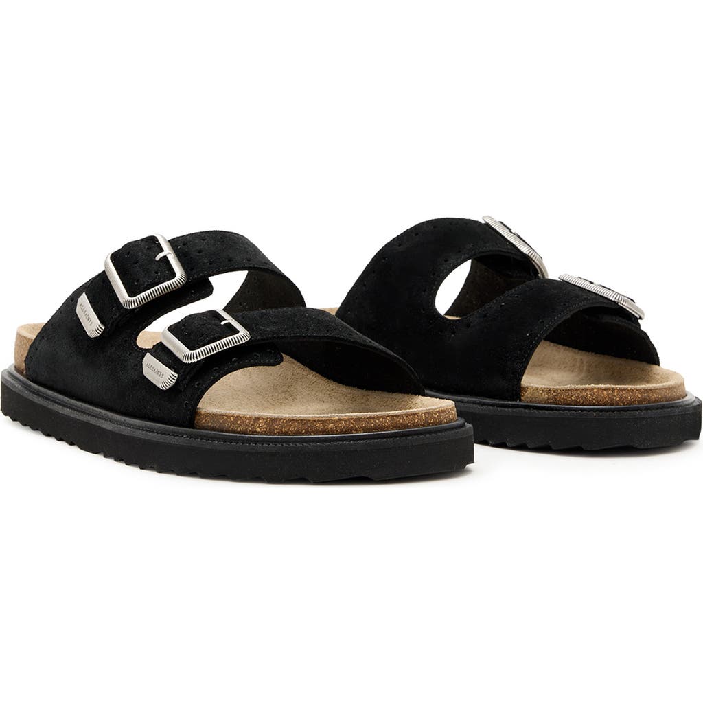 Allsaints Randal Buckled Suede Sandals In Black