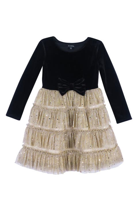 Kids' Long Sleeve Plissé Tiered Dress (Little Kid)