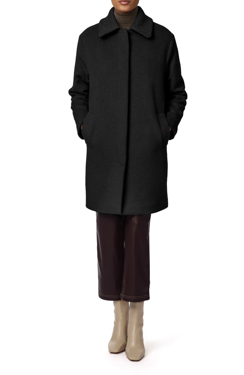 Bernardo Rib Collar Coat, Alternate, color, Black