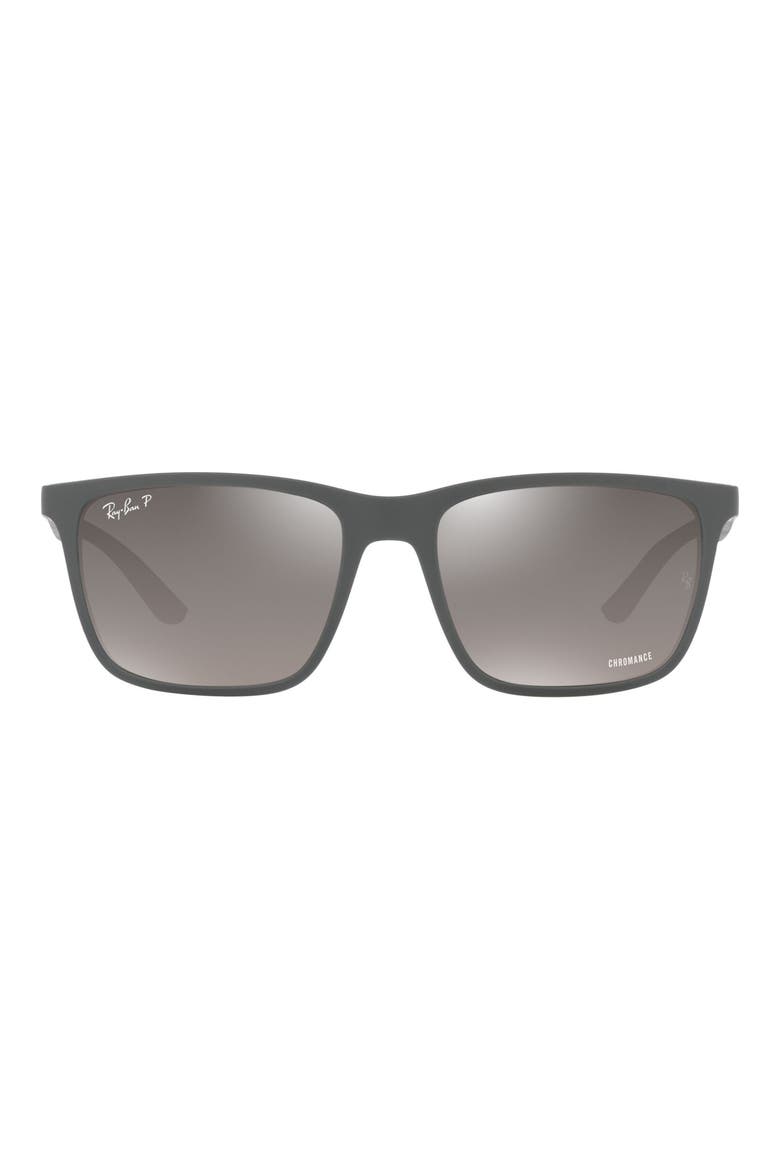 58mm Mirrored Polarized Rectangular Sunglasses, Main, color, MATTE GREY