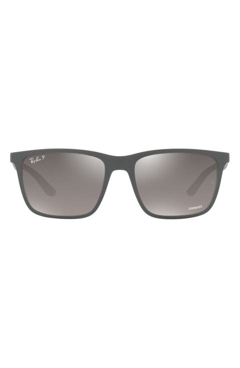 58mm Mirrored Polarized Rectangular Sunglasses