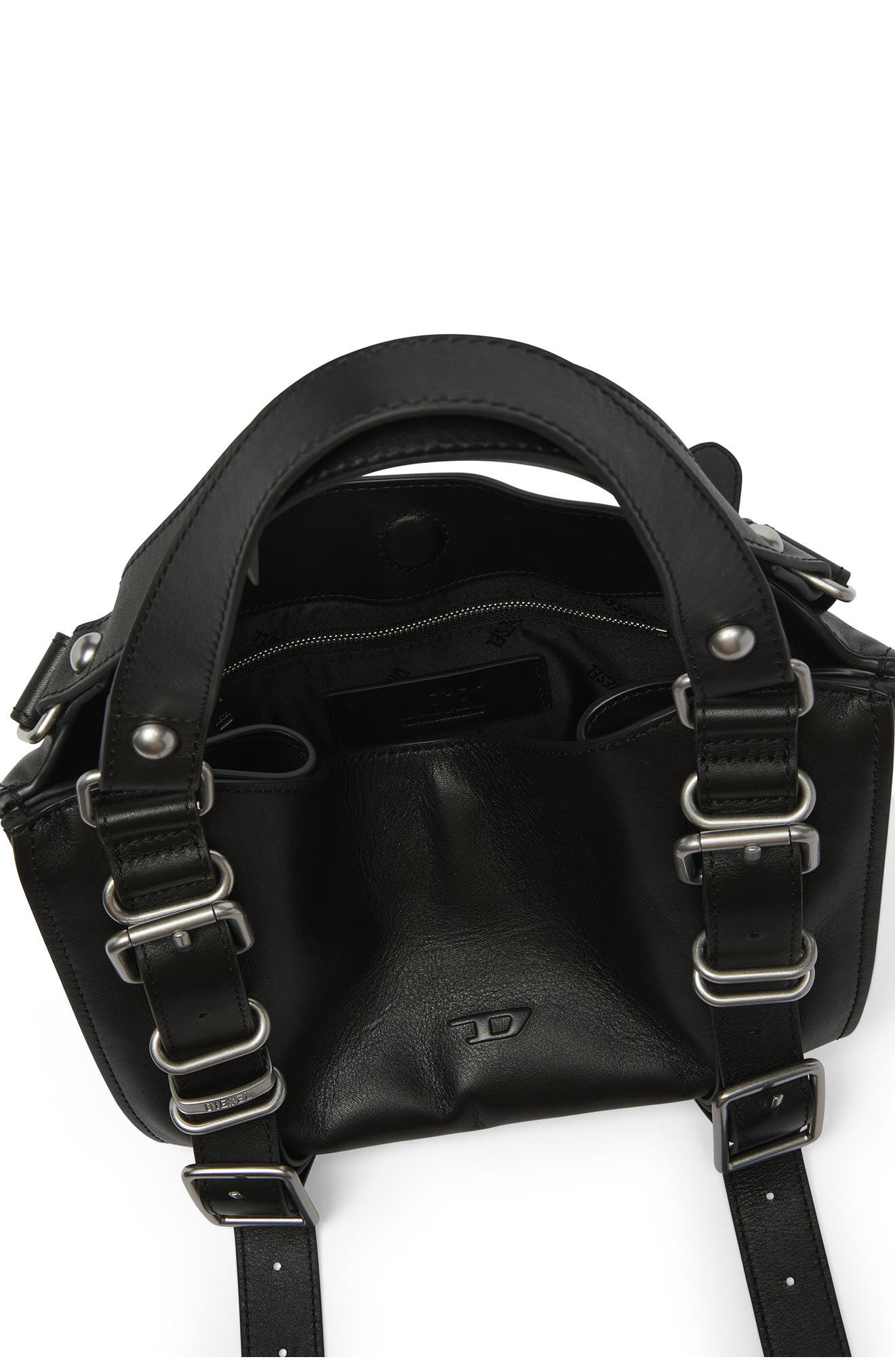 D-One Small Leather Top Handle Bag, Alternate, color, BLACK