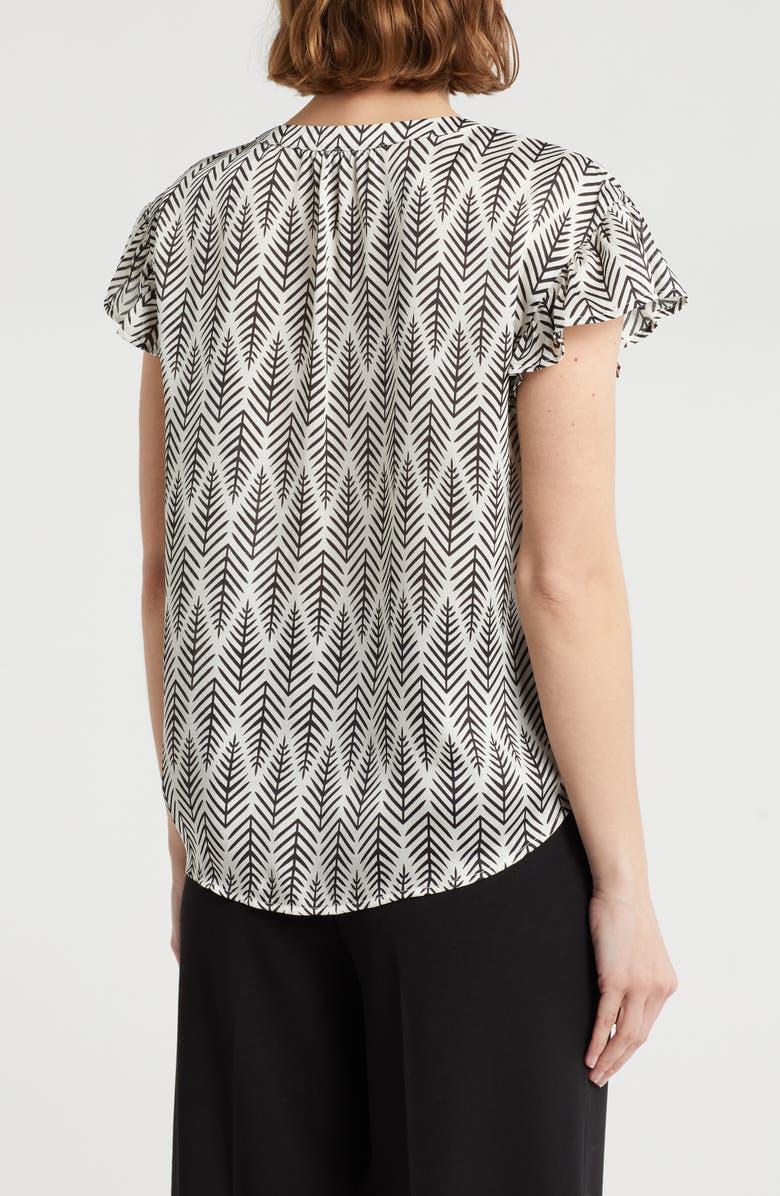Pleione Print Ruffle Sleeve Top, Alternate, color, Ivory Black Fern Print